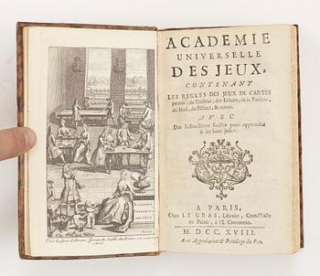 BÖCKER, 2 vol i en, bla "Academie universelle des Jeux contenant les...", Paris 1718.