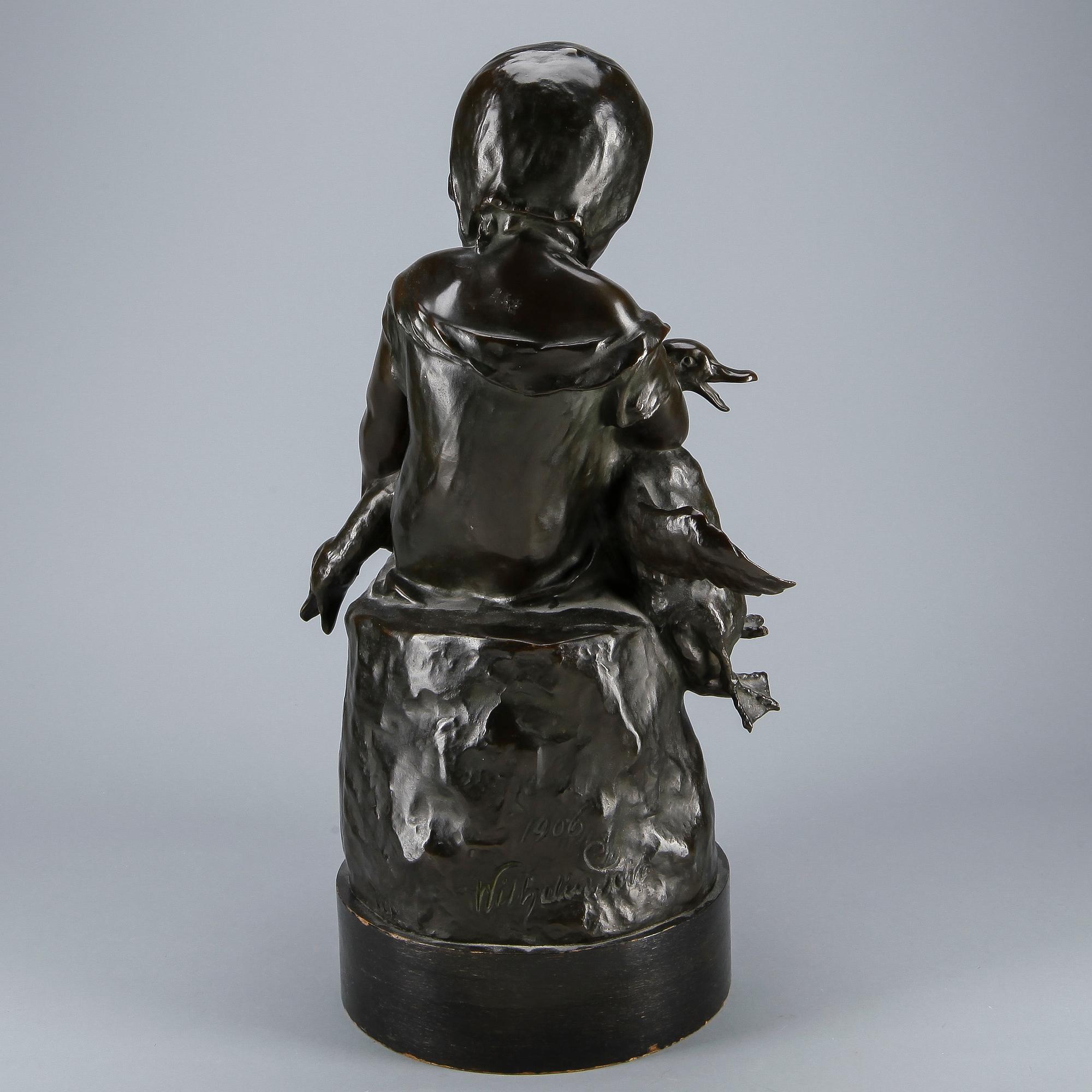 SKULPTUR, patinerad brons, okänd konstnär, signerad och daterad 1906.