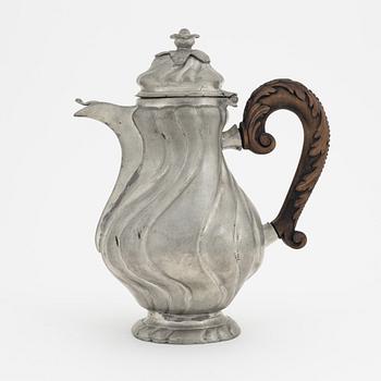 A pewter coffee pot, Rococo, 18th Century.
