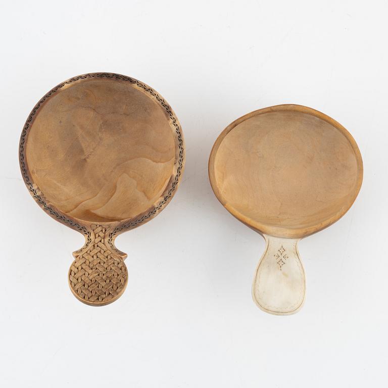 Two birch drinking cups, Helge Sunna and Gösta Andersson, Jokkmokk.