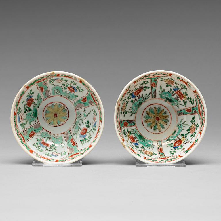 Two famille verte and café au lait bowl, Qing dynasty, Kangxi (1662-1722).