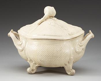 A Swedish Marieberg tureen with cover, cream ware, 18th Century.