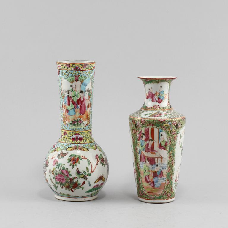 VASER, 2 st, porslin, Kanton, Kina, 1800/1900-tal.