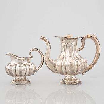 A Russian Silver Coffee Pot and Creamer, mark of Adolf Sper, St Petersburg 1839-1840.