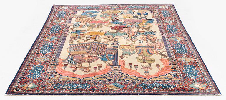 An antique Keshan Dabir carpet 'Yusuf & Zulaikha', c. 272 x 171 cm.