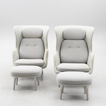Jaime Hayon, a pair of 'Ro' lounge chairs with footstools, Fritz Hansen.