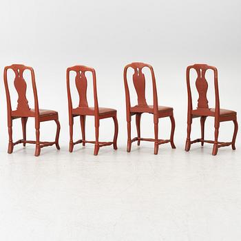A set of four Swedish rococo chairs, later part 18th century.