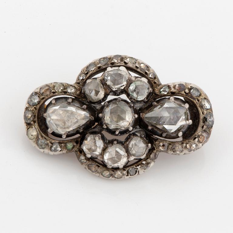 Silver and gold and rose-cut diamond brooch.