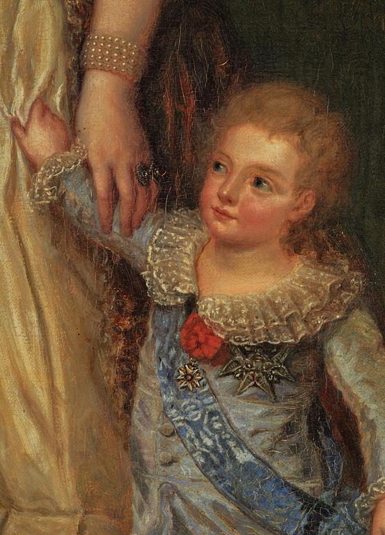 Kristina (Kerstin) Cardon, Queen Marie Antoinette of France with two of her children strolling in the Trianon park.