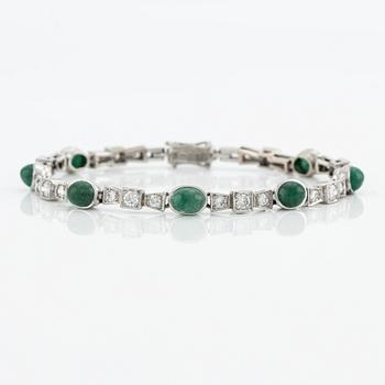 Bracelet, 18K white gold with cabochon-cut emeralds and brilliant-cut diamonds.