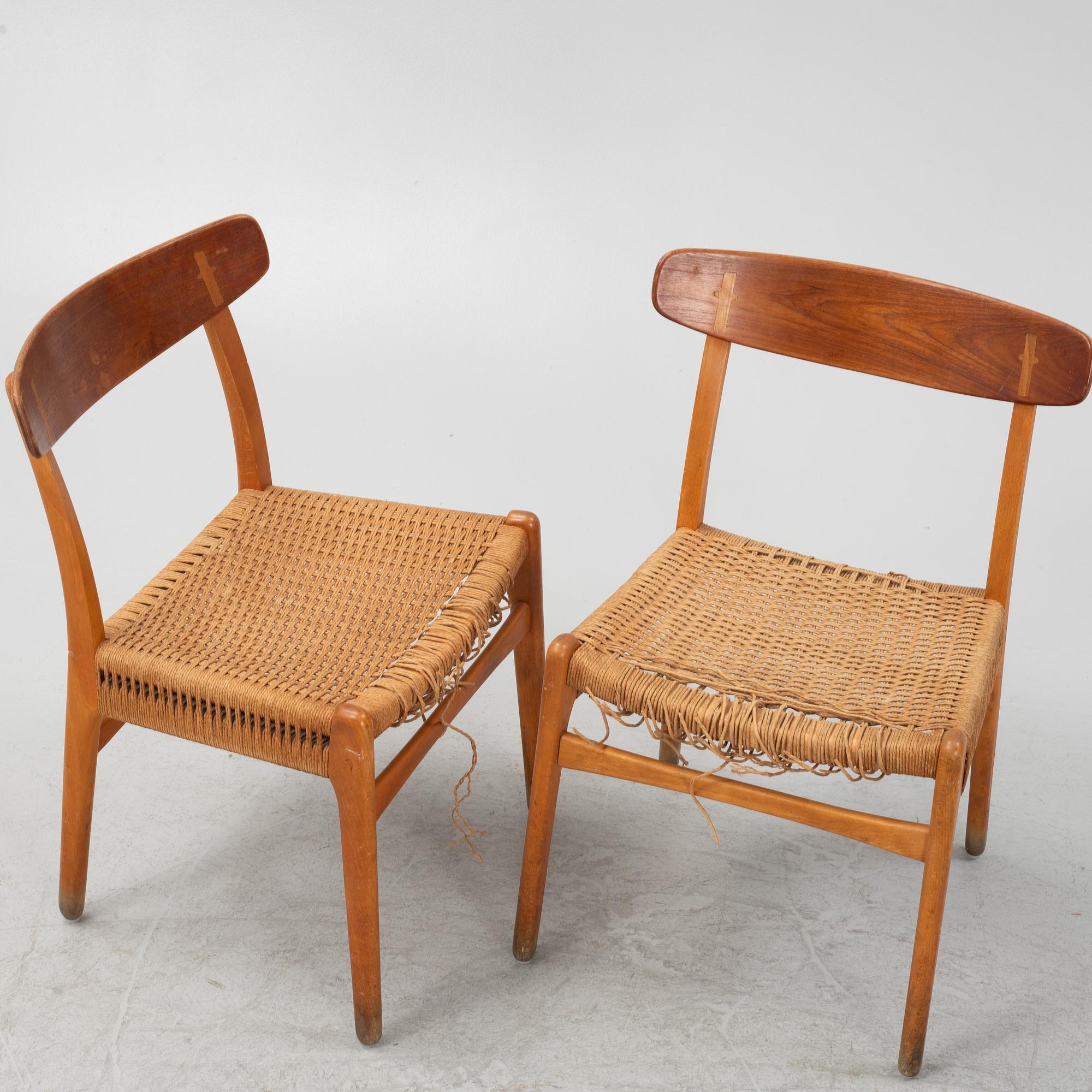 Hans J. Wegner, five 'Spisestolen/CH-23", Ljungströms Möbler, Mariestad, 1960's/70's.