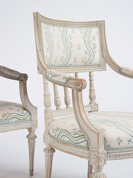 A pair of Gustavian armchairs by M Lundberg.