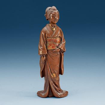 A Japanese gilt and lacquered bronze figure of a court lady, Meiji, ca 1900.
