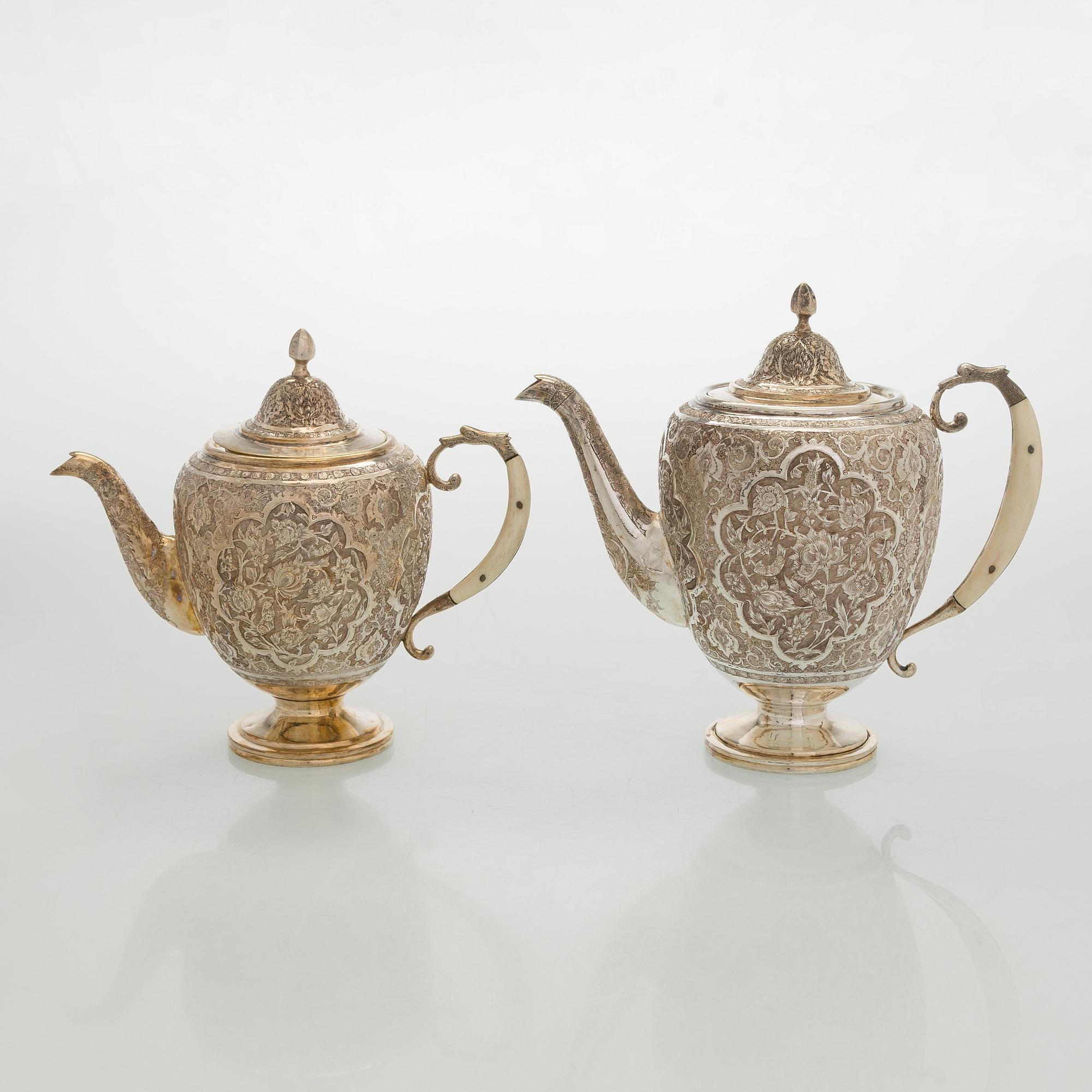 A 5-piece Persian tea service, first half of the 20th century.