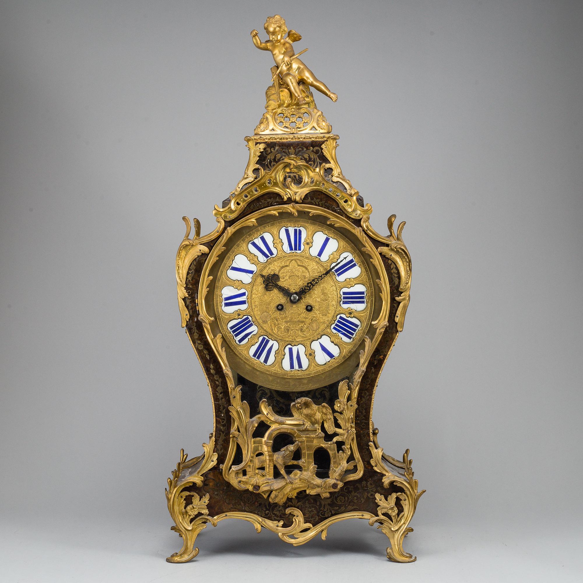 A French Louis XV pendulum clock, signed Lefaucheur fils a Paris.