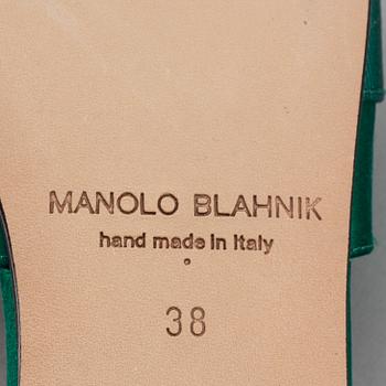 Manolo Blahnik, a pair of green satin sandals, size 38.