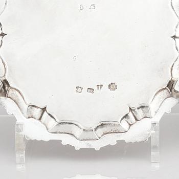 A pair of English silver salvers/plates, marks of Thomas Cooke II and Richard Gurney, London 1753.