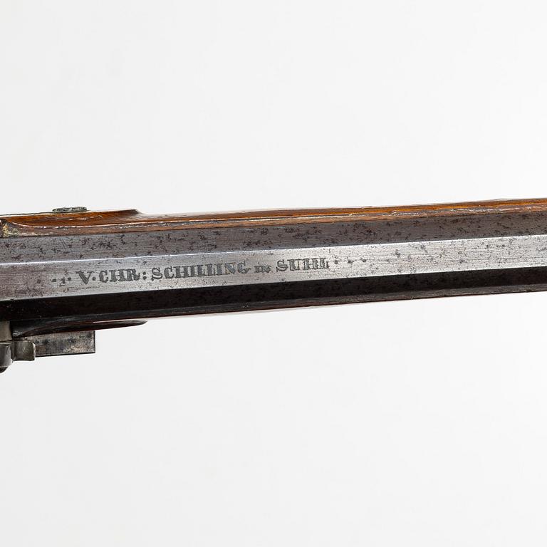 A pair of percussion pistols, Germany, Signed V Chr Schilling in Suhl (Valentin Christoph S. active from 1849).