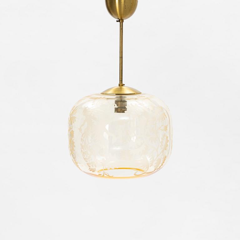 A Swedish Modern etched-glass ceiling light, 1940's.