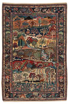 264. A carpet, semi-antique, Tabriz, figural, ca 201 x 137 cm.