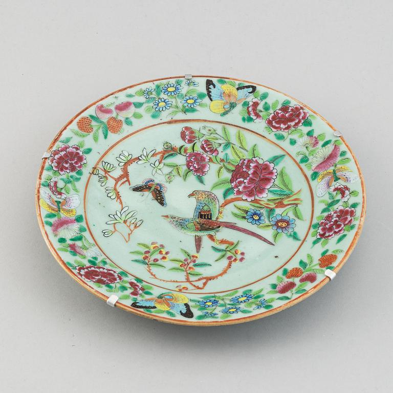 A famille rose footed bowl and a canton dish, Qing dynasty, late 19th century.