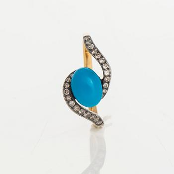 RING, guld (56), turkos, ca 2,0 ct, små diamanter totalt ca 0,50 ct. Ryska stämplar. Vikt ca 3,0 g.