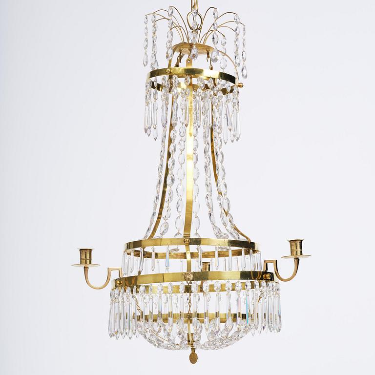 Ljuskrona, för fyra ljus, Stockholmsarbete, 1700-talets slut, Sengustaviansk.