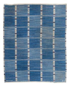 RUG. "Falurutan blå". Flat weave. 189,5 x 150,5 cm. Signed AB MMF BN.