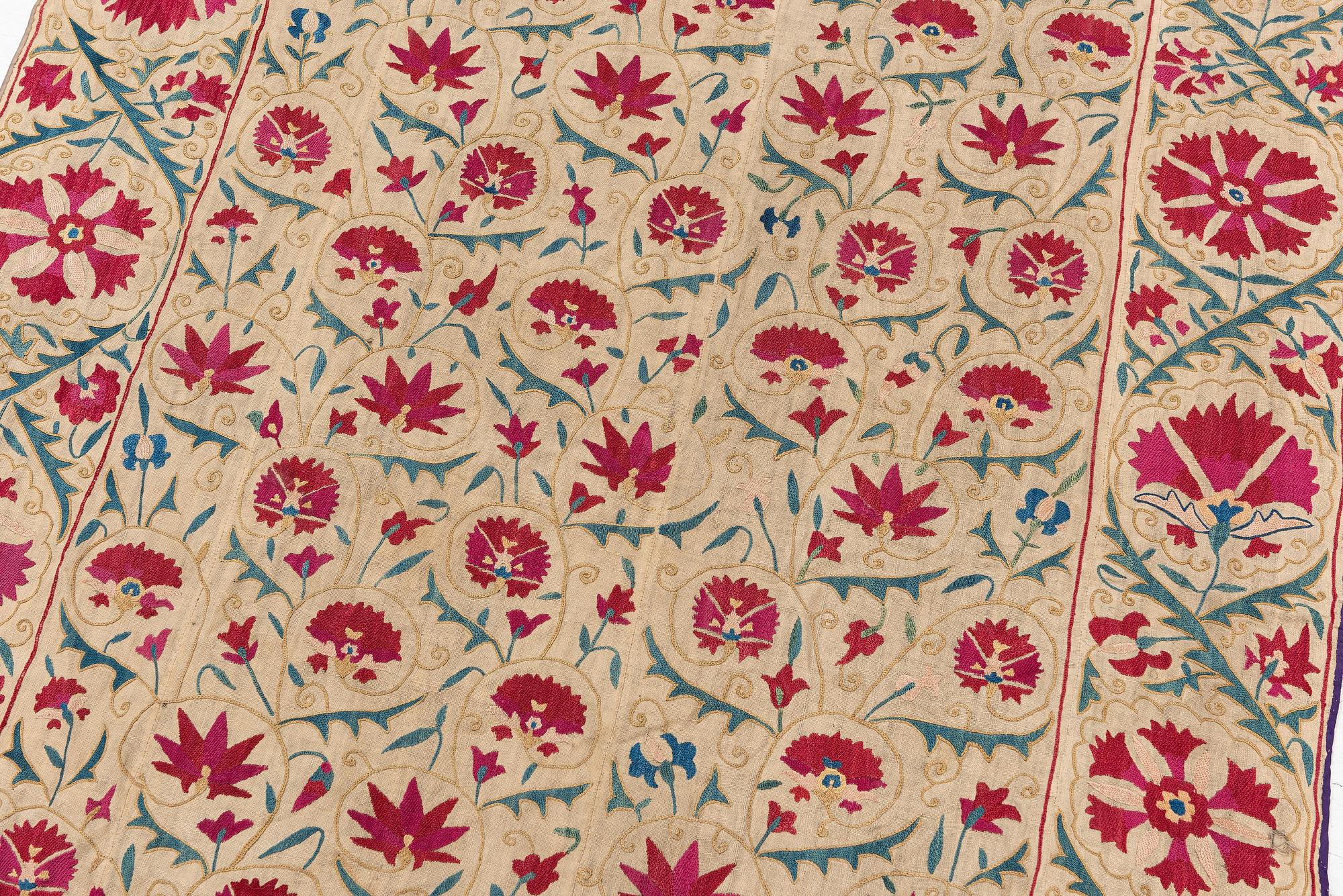 An antique Suzani embroidery, probably Nurata region, Uzbekistan, 19th century, c. 135 x 118 cm.