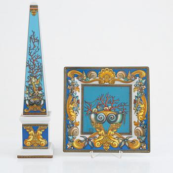 Versace, a "Les Tresors de la Mer" porcelain obeslique and tray, for Studio-line Rosenthal, Germany.