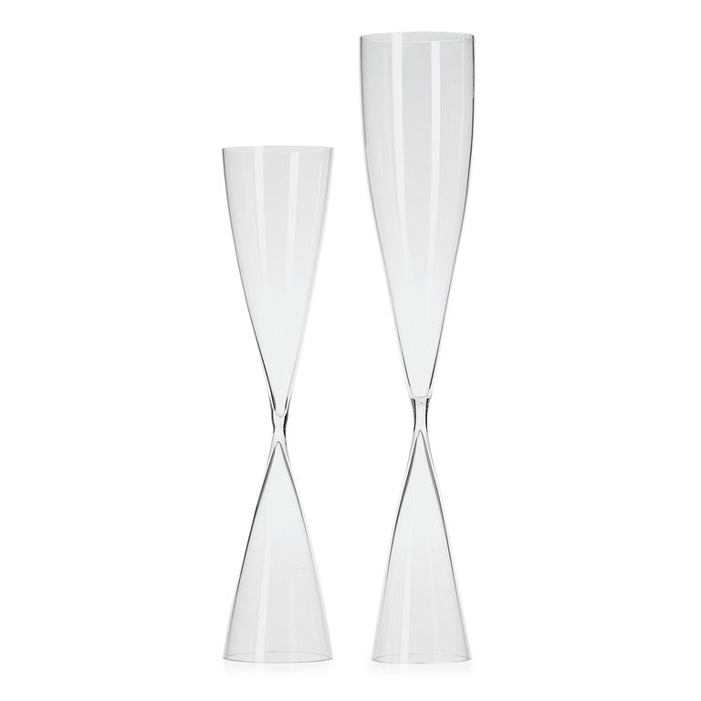 Two Ingeborg Lundin hourglass vases, Orrefors, Sweden ca 1953.