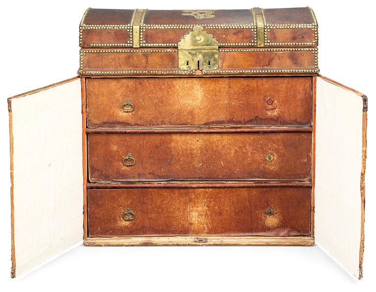 A Swedish Royal 18th century trunk, with monogram LU (Lovisa Ulrika, Queen of Sweden 1751-71).