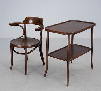 BORD SAMT KARMSTOL, stol märkt Thonet. 1900-tal.