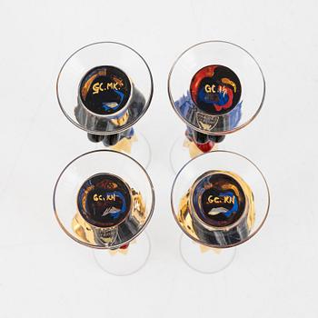Gunnar Cyrén, snapsglas, 4 st, sk djävulsglas, "Nobel", Orrefors.