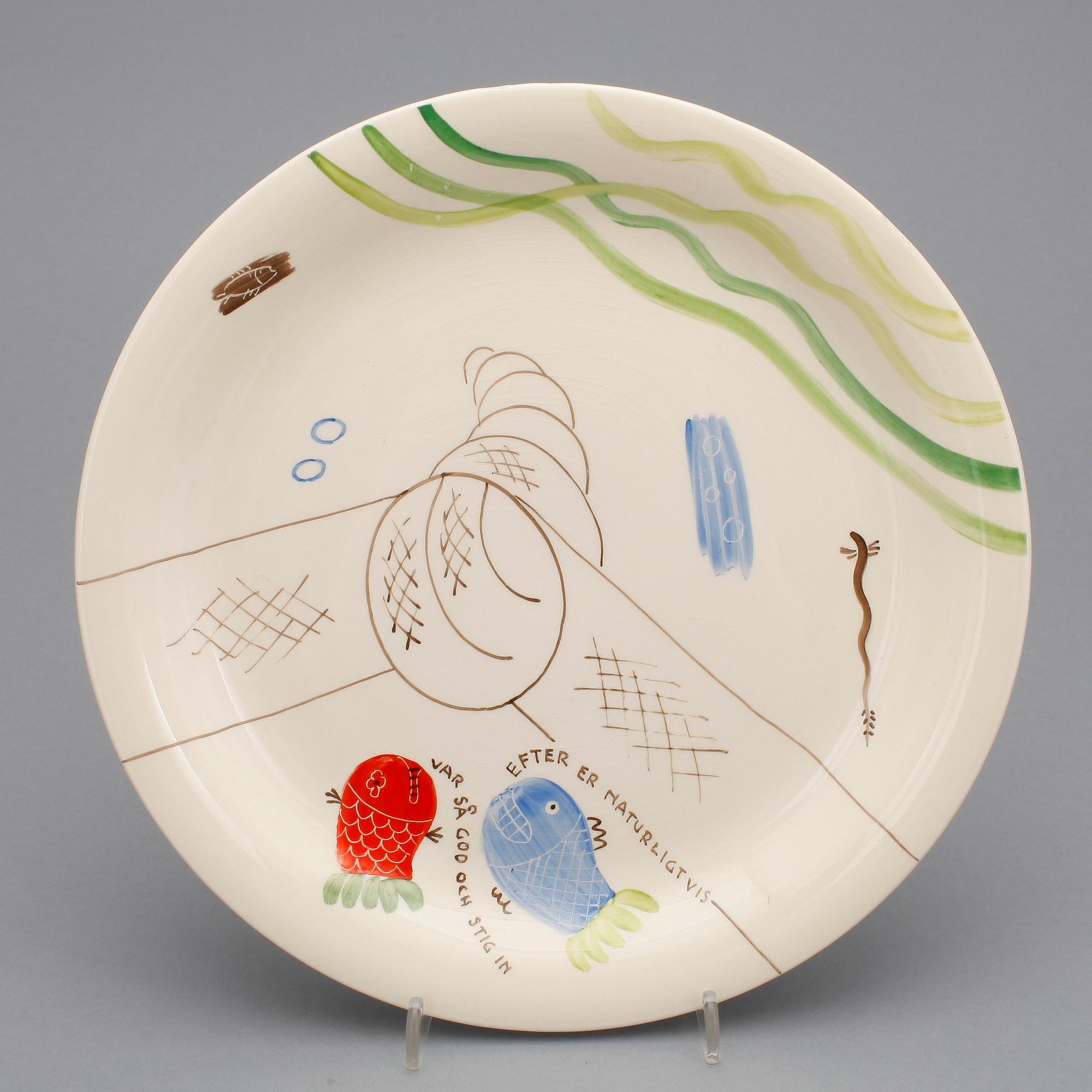 STIG LINDBERG, tallrikar, 12 st, "Löja", Gustavsberg 1948-62.