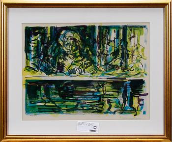 FÄRGLITOGRAFIER, 2 st, Bengt Olsson resp Jeanette Karsten. Sign och numr.