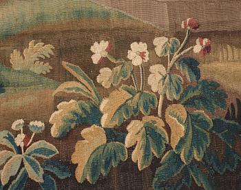 VÄVD TAPET, gobelängteknik. Landskap med nunna. 244,5 x 232,5 cm. Flandern omkring 1700.