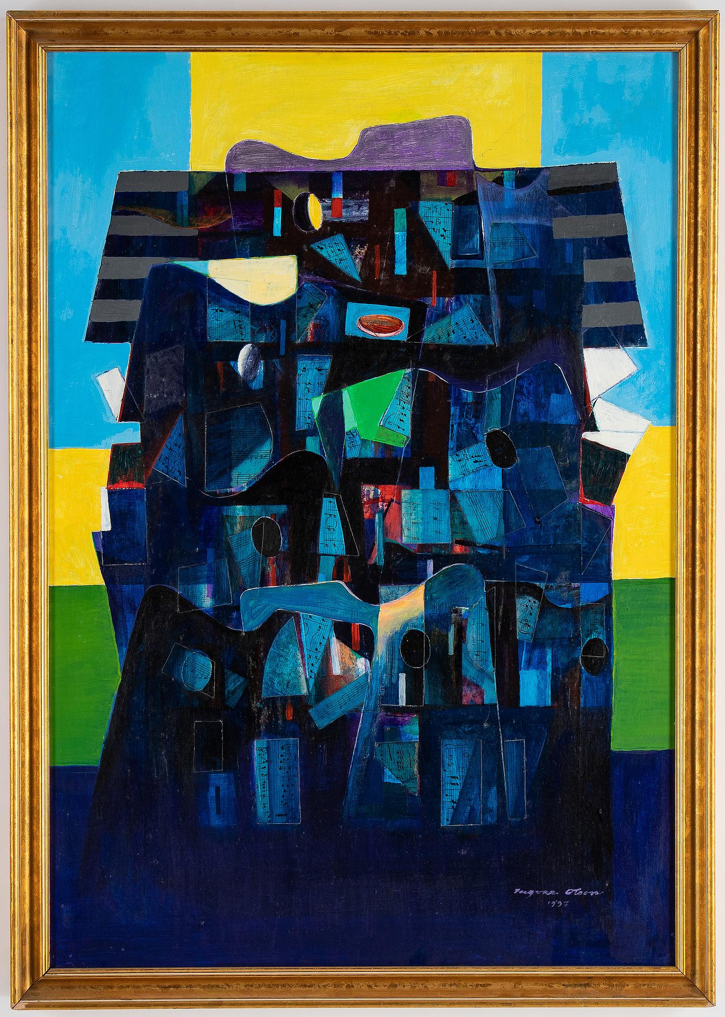 Ingvar Olson, mixed media/collage on panel, signed and dated 1997.