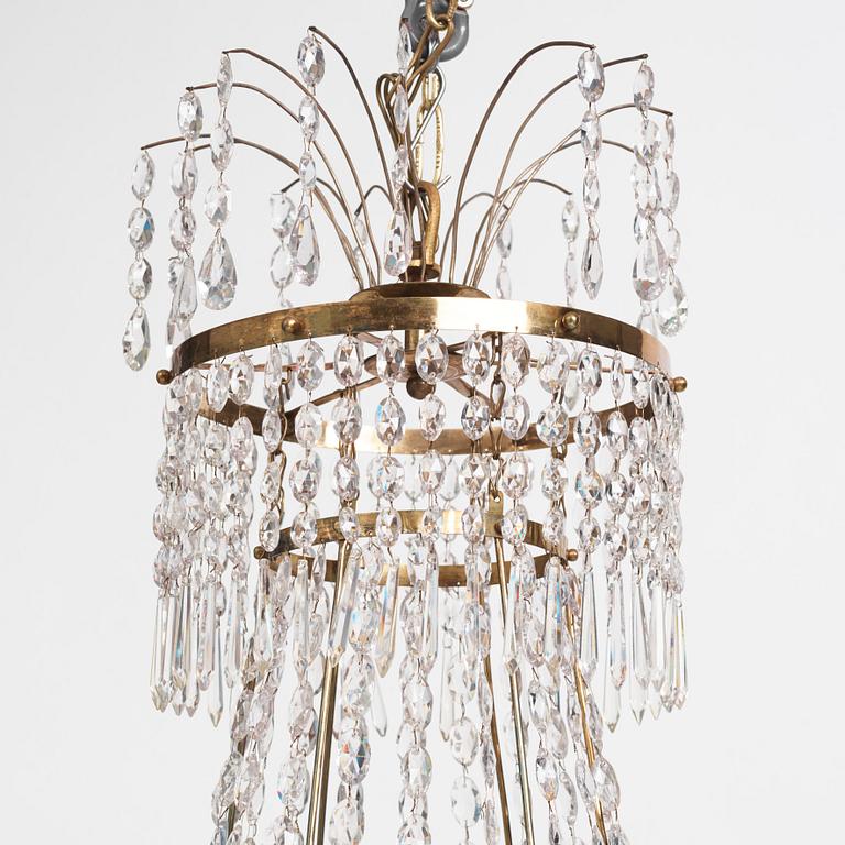 A late Gustavian gilt-brass and cut-glass six-light chandelier, Stockholm, circa 1800.