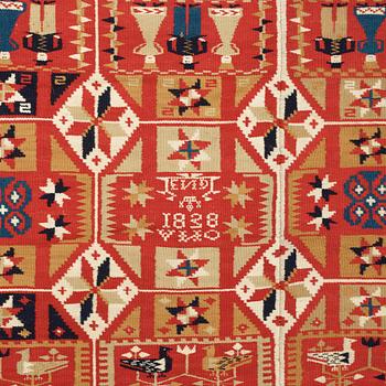 BED COVER. Double-interlocked tapestry. 167,5 x 120 cm. Scania, Sweden, 1838. Färs/Gärds/Villands district.