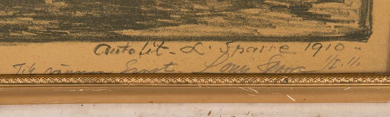Louis Sparre, partly handcoloured litograph, signed and dated 1910. Dedication.
