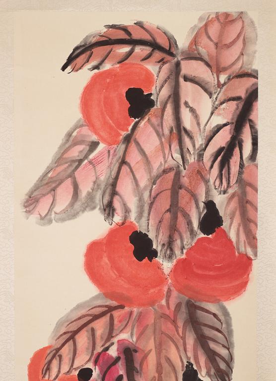 Qi Baishi, a woodblock print after, Persimmon fruits, later part of the 20th century.