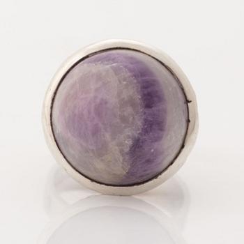 Ring, silver with cabochon cut amethyst, GK Kaplan.