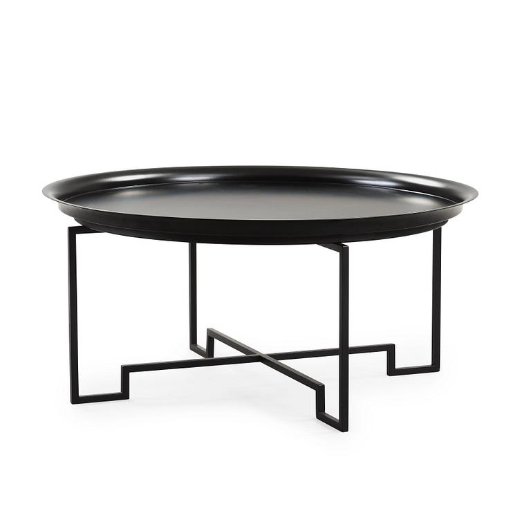 A Per Öberg black lacquered tin and iron sofa table, Svenskt Tenn, post 2000.