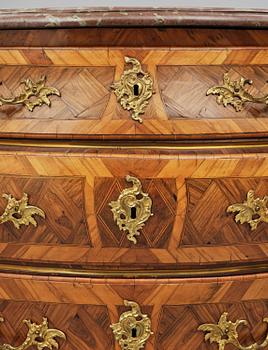 A rococo parquetry and gilt brass-mounted commode attrbuted to M. Engström (master in Stockholm 1758-97).
