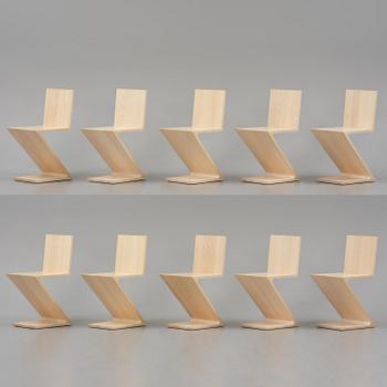 Gerrit Rietveld, a set of ten "Zig Zag" chairs, Cassina, Italy.