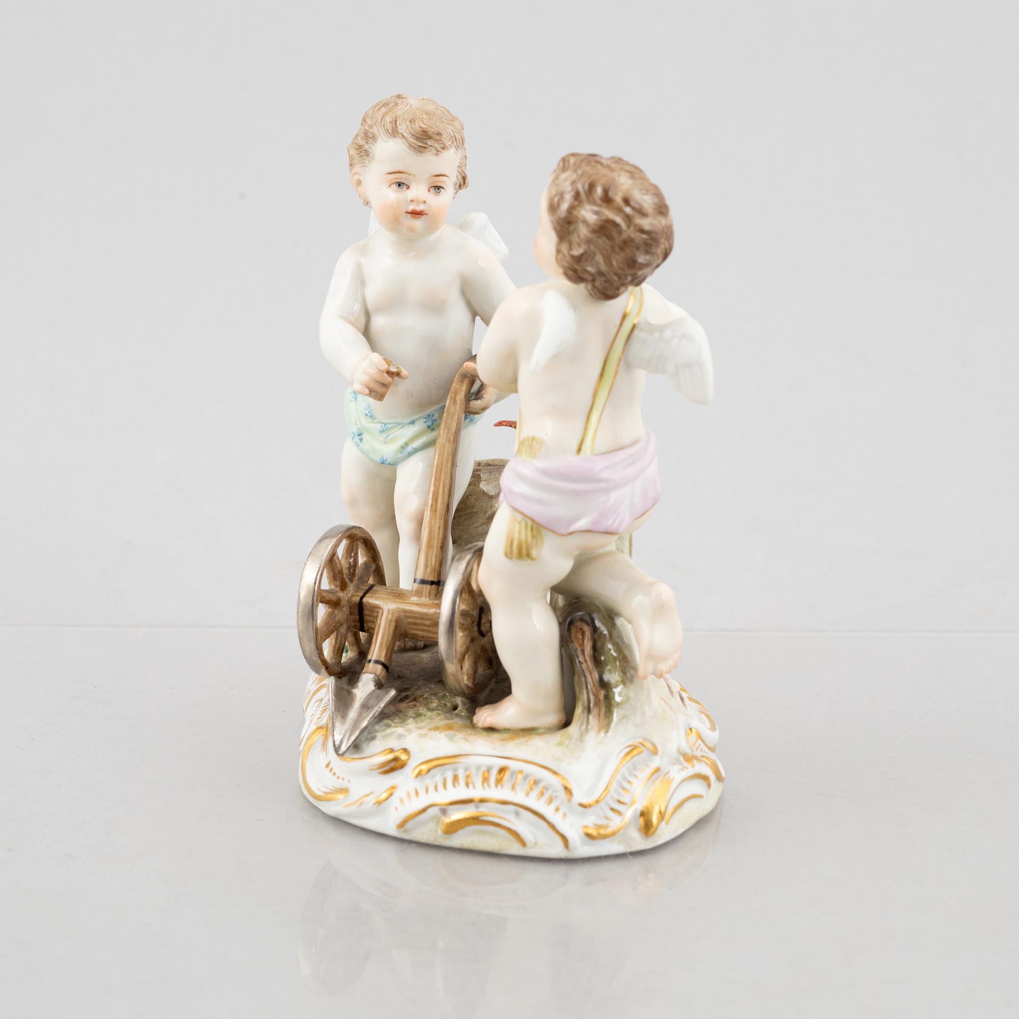 Five porcelain figurines, Meissen, Germany, late 19th century and Meissen-like marks, 20th century.