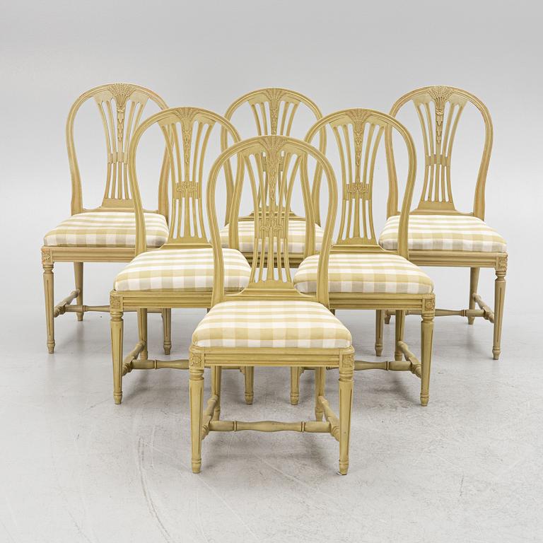 Six similar Gustavian chairs, Sweden, 20th century.