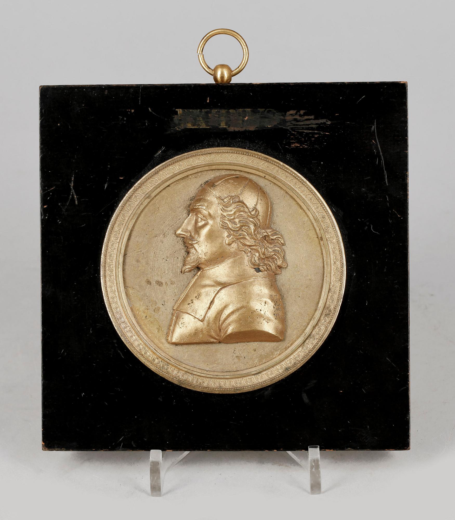 PORTRÄTTMEDALJONG, brons, senempire, 1800-talets första hälft.
