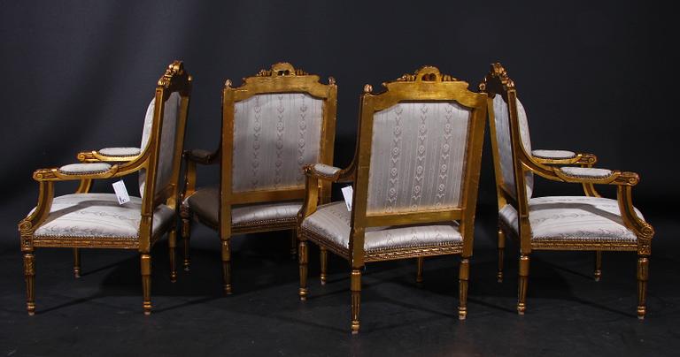 SALONGSGRUPP, 6 delar, Louis XVI-stil. 1900-tal.